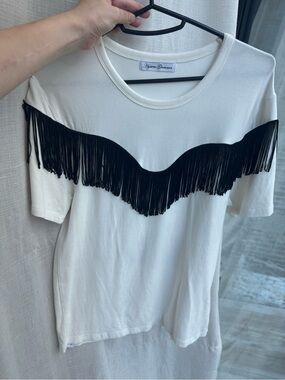 Hysteric Glamour White Tee with Black Fringe free size